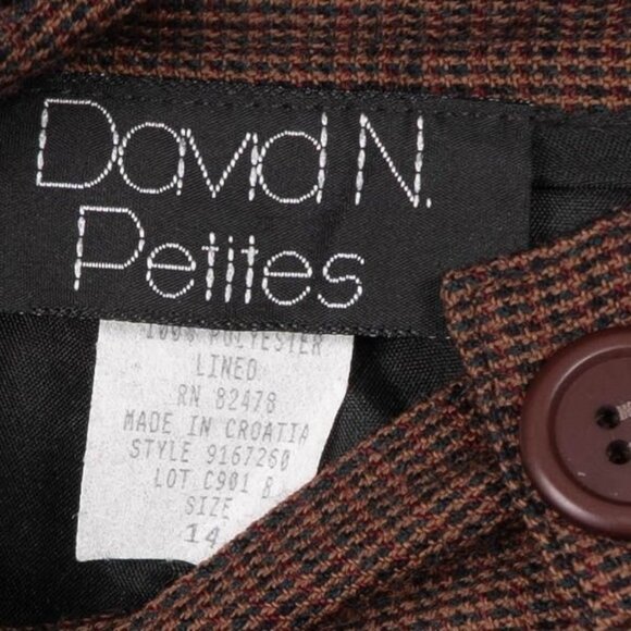 David N Petites VTG Checkered Trousers 14 Women Pants High Waisted Pleated Brown - Picture 4 of 5
